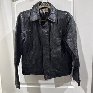 VTG Charles Klein Black Leather Jacket Womens Medium Vintage China